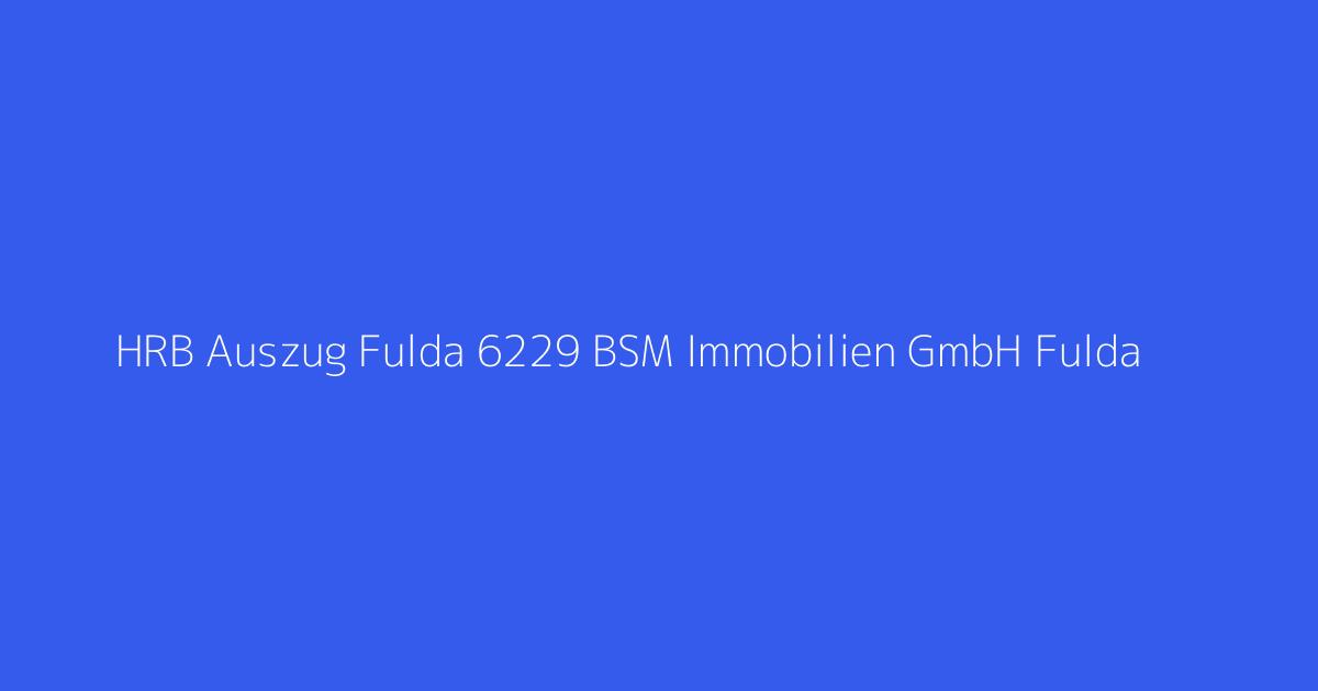 HRB Auszug Fulda 6229 BSM Immobilien GmbH Fulda